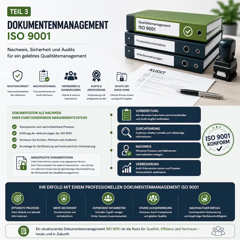 Dokumentenlenkung ISO 9001 mit Freigabe, Versionierung und Dokumentenkontrolle im Qualitätsmanagement