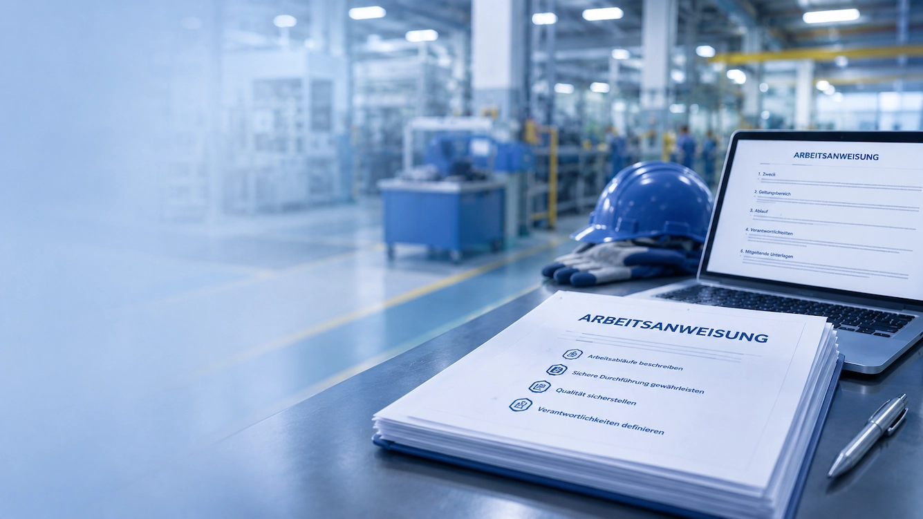 Arbeitsanweisungen für betriebliche Abläufe in Produktionsumgebung mit dokumentierten Prozessvorgaben und Managementsystemen