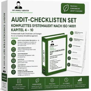 Audit-Checklisten ISO 14001 für interne Umweltmanagement-Audits mit Vorlagen für Auditplanung, Auditdurchführung und Verbesserungsmaßnahmen.