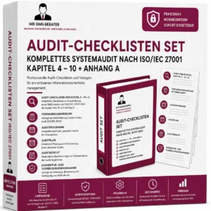 Professionelles Audit-Checklisten ISO 27001 für interne ISMS-Systemaudits nach ISO/IEC 27001:2022 mit Auditplan, Auditbericht, Risikobewertung und Anhang A.