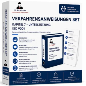 Praxisnahe Verfahrensanweisungen Unterstützung ISO 9001 für Ressourcen, Kompetenz, Kommunikation, organisatorisches Wissen und dokumentierte Informationen im Qualitätsmanagementsystem.