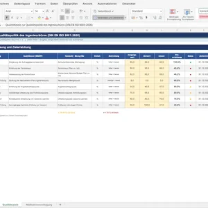 Qualitätspolitik Ingenieurbüro nach DIN EN ISO 9001 als professionelle Word-Vorlage mit Qualitätszielen, Risikomanagement und Kundenorientierung.